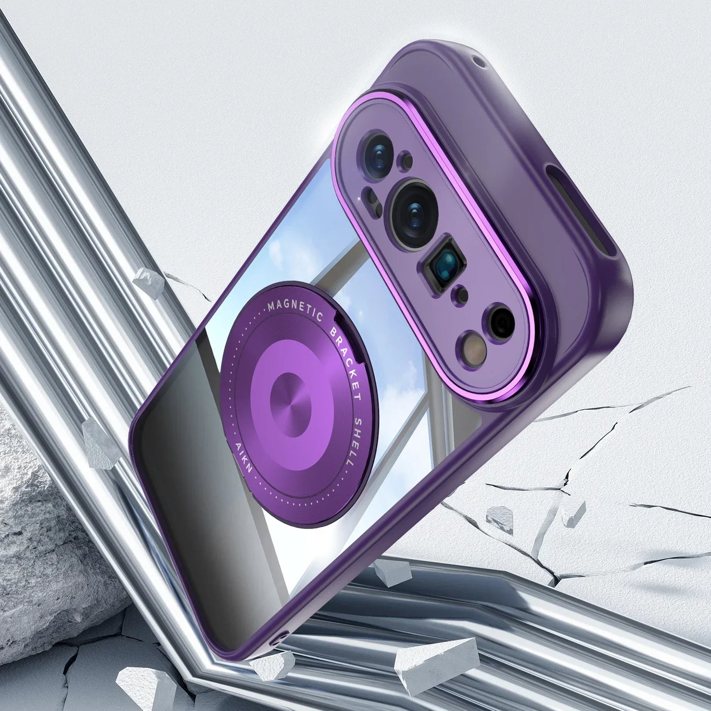 Transparent Acrylic Phone Case for Google Pixel 9 Pro XL 8 A Pro with Magnetic Bracket TPU Shockproof Camera Protection Cover