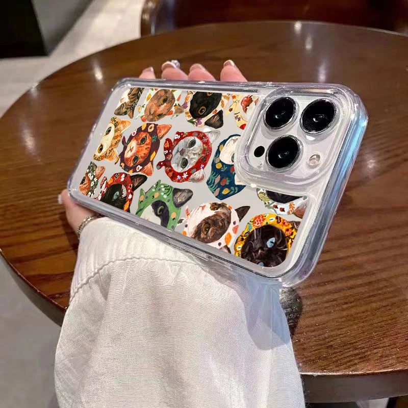 Coque de téléphone transparente antichoc en TPU motif chat pour iPhone 16E, 16, 15, 14, 13, 12, 11 Pro Max, XS, X, 7, 8 Plus, SE 2022