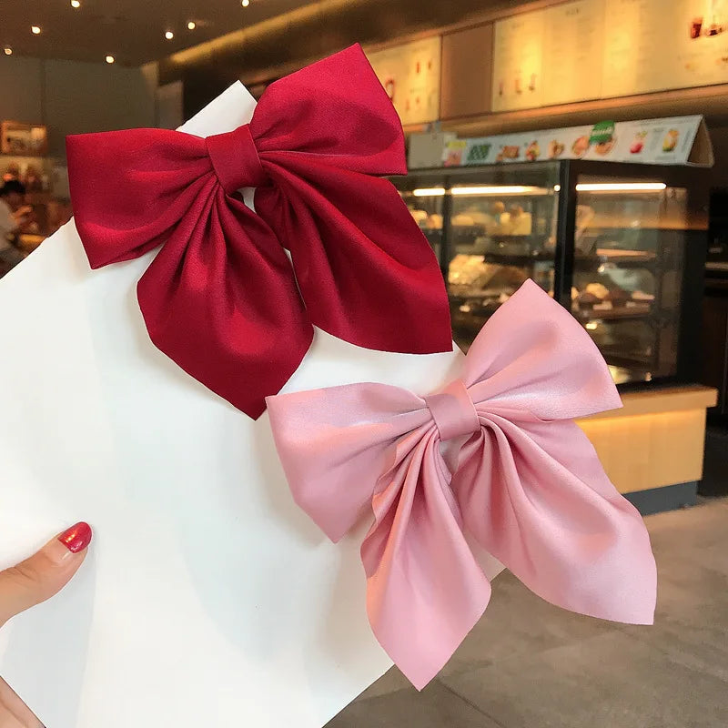 Solid Color Satin Bowknot Hair Clips For Girls Sweet Bow Women Hairpins Butterfly Barrettes Duckbill Clip Kids Hair Accessories