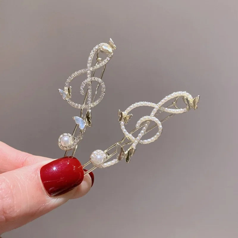 Elegant Musical Note Hair Clip Butterfly Head Piece Hair Accessories Girls Pearl Side Clip Korean Fashion Barrettes