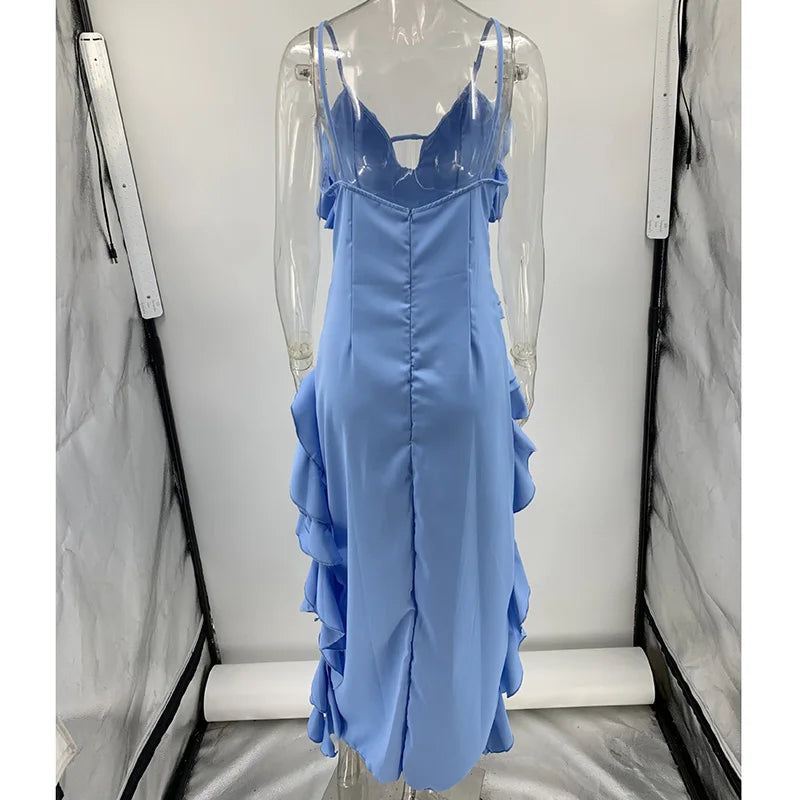 Women Dress Summer Hotsweet Tierred dress Fashion asymmetrical Spaghetti Strap long dresses Sexy lady Holiday Beach Dresses