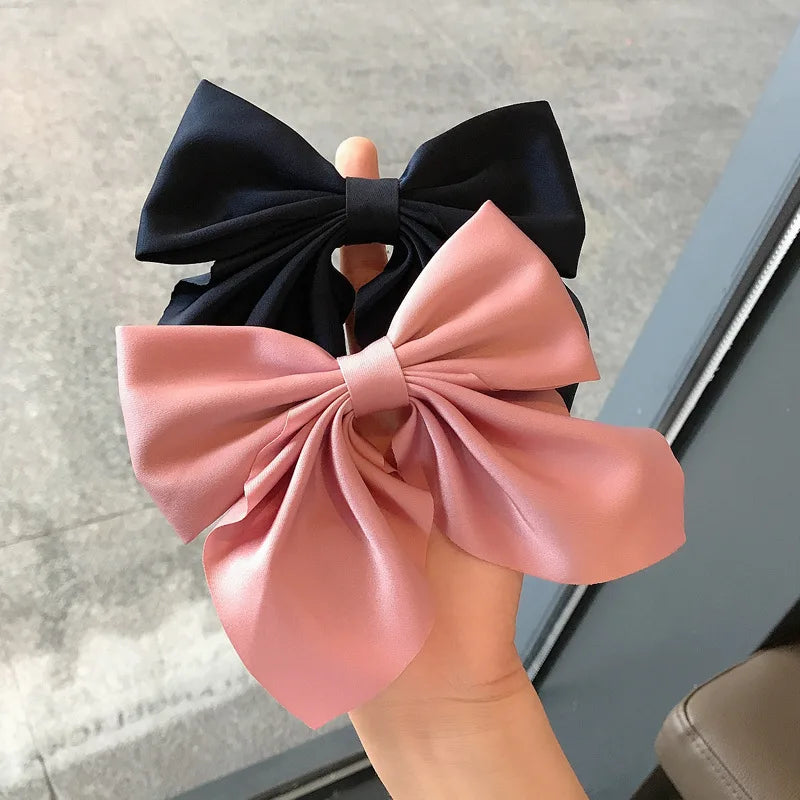 Solid Color Satin Bowknot Hair Clips For Girls Sweet Bow Women Hairpins Butterfly Barrettes Duckbill Clip Kids Hair Accessories