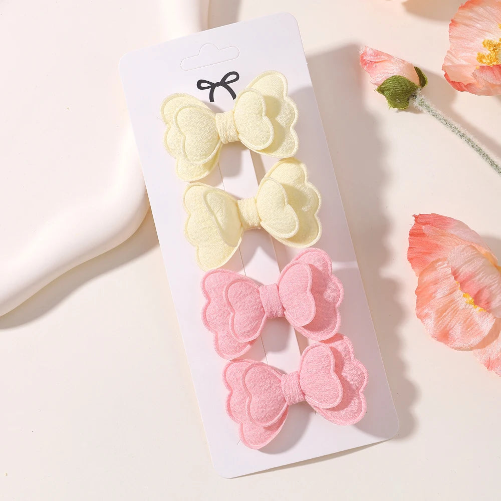 4Pcs/set Candy Colored Hair Clip Set for Girls Double Layered Bow Cute Bangs hair clip Cotton Safe Children's Hair Accessories