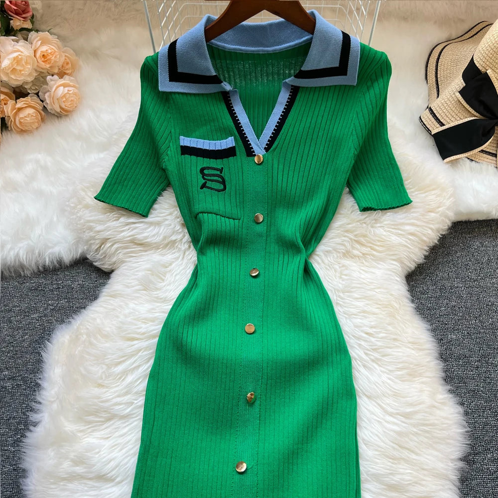 YuooMuoo – Robe d'été en tricot pour femme, nouvelle collection Y2K, longue robe moulante brodée, style streetwear, collection 2025
