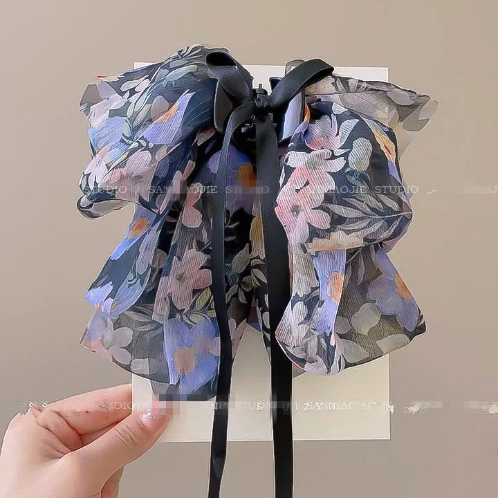 New Elegant Women Large Bow Hair Claw Chiffon Big Bowknot Stain Bow Barrettes Hairpin Women Color Ponytail Clip Hair Accessories