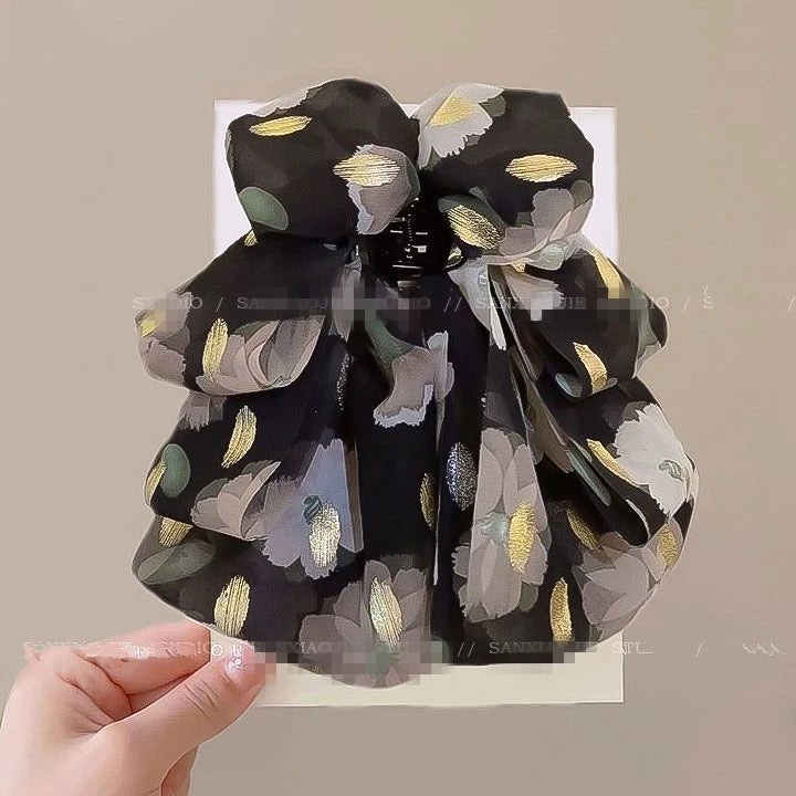 New Elegant Women Large Bow Hair Claw Chiffon Big Bowknot Stain Bow Barrettes Hairpin Women Color Ponytail Clip Hair Accessories