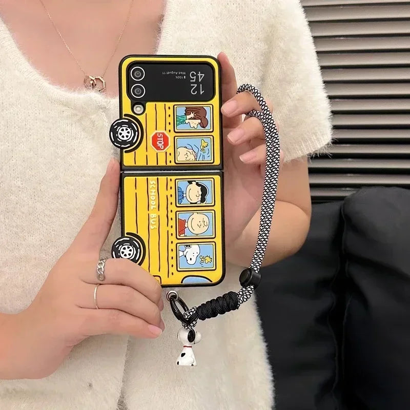 3D Cute Cartoon Peanuts Snoopy Charlie Brown Phone Case For Samsung Galaxy Z Flip 5 Soft Silicone Back Cover For Z Flip 3 4