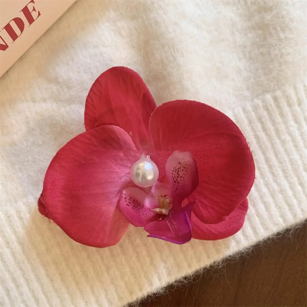 Pince à cheveux en forme de fleur d'orchidée rose, ornement pour cheveux, accessoires pour cheveux, barrettes bohèmes, barrettes latérales, coiffe, épingle à cheveux en forme d'orchidée
