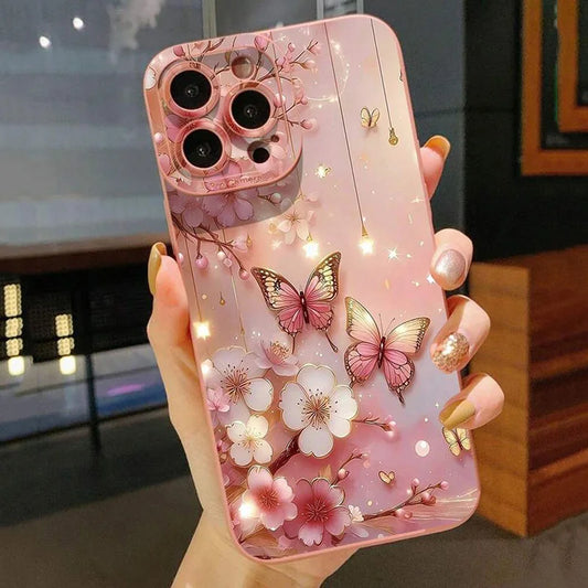 Butterfly & Floral Design Shockproof Phone Case for iPhone 11 12 13 14 15 16 Pro Max 16E Mini XR XS X 7 8 Plus SE2 Matte Cover