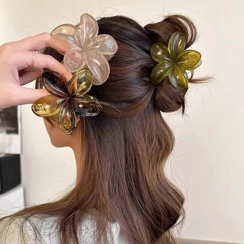 Korean Hawaiian Gradient Flower Hair Claw Clip For Women Girl Fashion Plastic Non Slip Hold Hairpin Barrette Hair Accessories