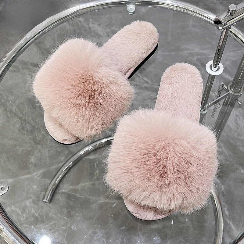 Chaussons d'hiver en fourrure rose pour femme, style kawaii, élégants, confortables et doux, à petit prix