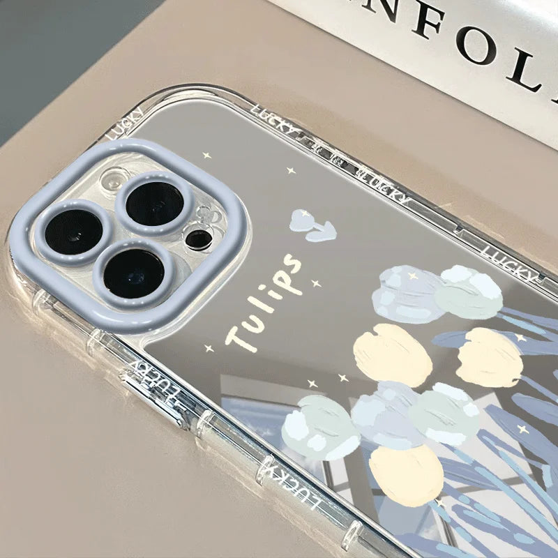 Tulip Star Mirror Phone Case For iPhone 16 15 14 13 12 11 Pro Max XR XS MAX 7 8 PLUS MINI Y2K Shockproof Bumper Cover