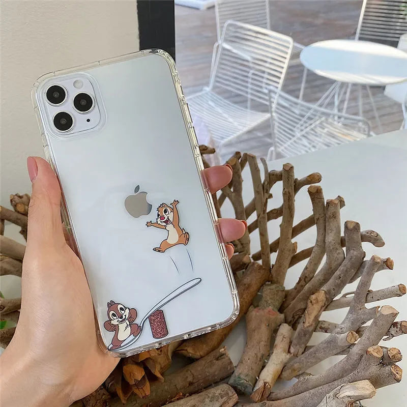 Lovely Chip 'n' Dale Grab an apple Phone Case For iPhone 16 15 14 13 12 11 Pro Max XR XS Max 78 Plus MiNi Y2K Cute Kawaii Cover