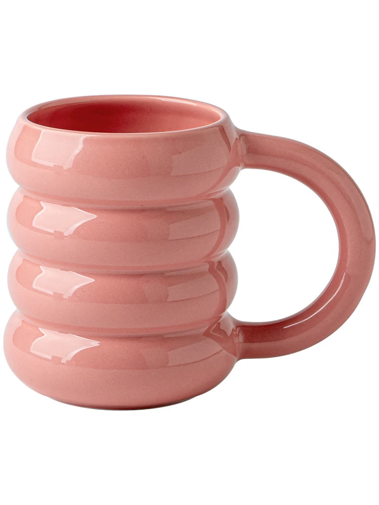 Pink Donuts High-value Ceramic Cups, Creative Coffee Milk Cups, Household Large-capacity Water Cups, Couple Mugs