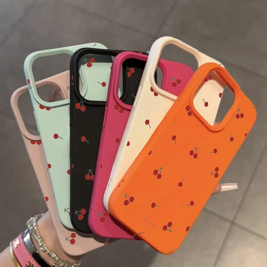 Cute Cartoon Cherry Lichee Pattern Silicone Phone Case For iPhone 16 15 14 13 12 11 Pro Max XS Max XR 14 15 16 Plus Cover Funda