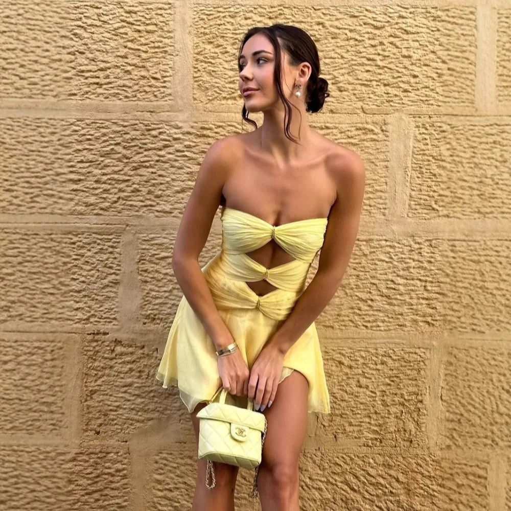 Romantic Knot Design Tube Top A Short Dress INS Online Celebrity Spring and Summer Short Dress