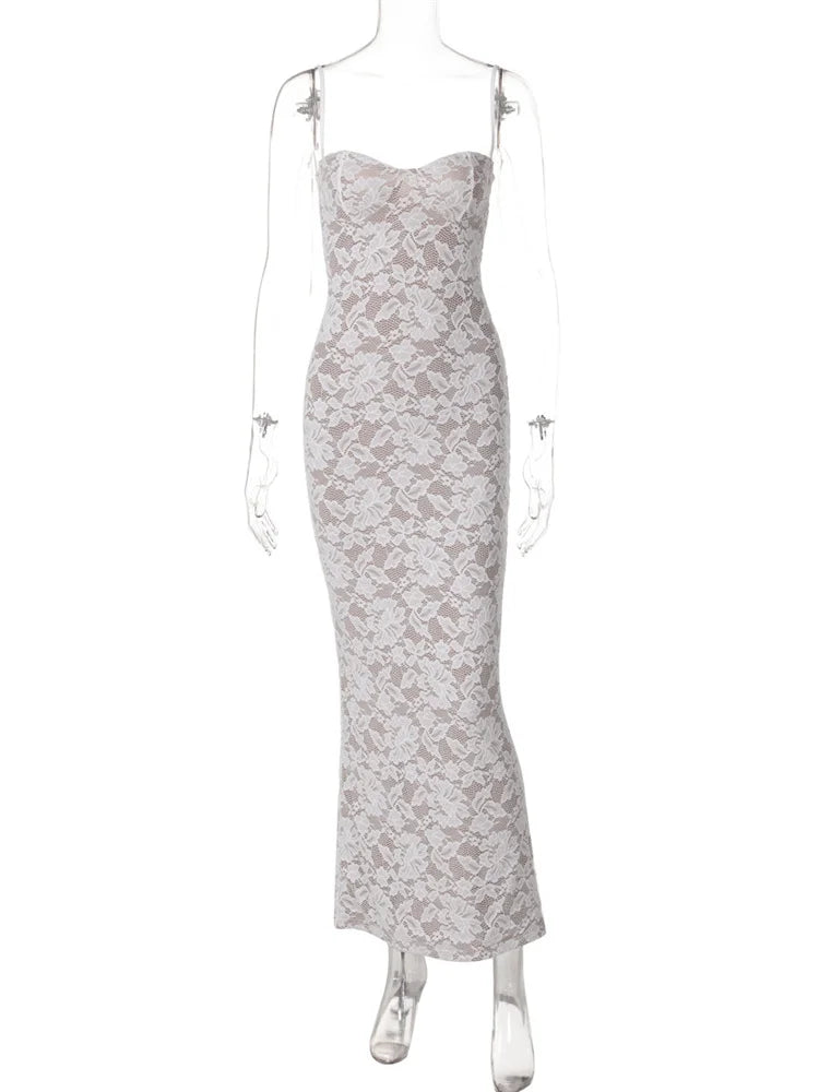 Tossy Spring Lace Printed Maxi Dress For Women Backless Fashion Patchwork High Waist Spaghetti Slim Dress Female Halter Dresses