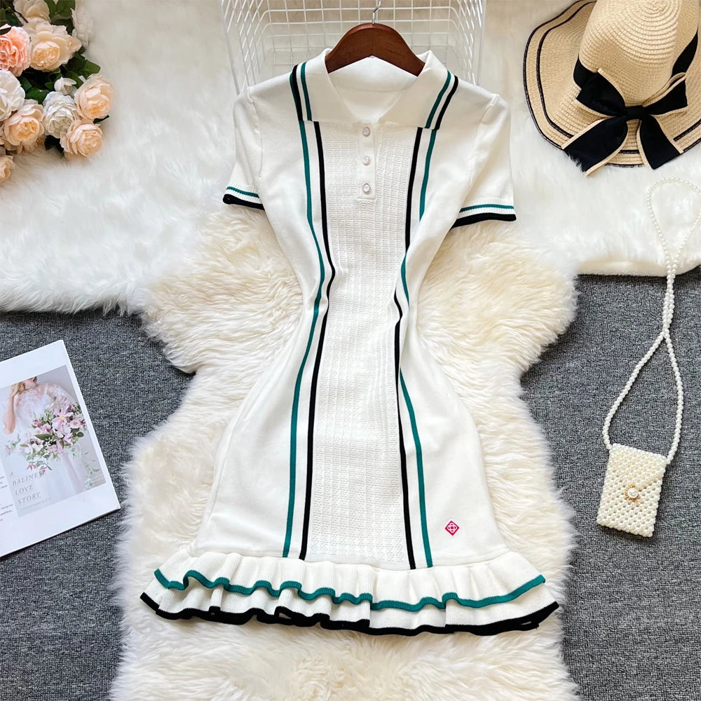 YuooMuoo – Mini robe tricotée tendance pour femme, tenue de soirée sexy et tendance, à volants, style streetwear