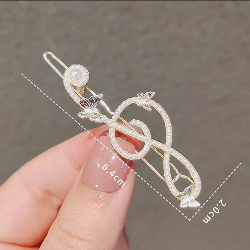 Elegant Musical Note Hair Clip Butterfly Head Piece Hair Accessories Girls Pearl Side Clip Korean Fashion Barrettes