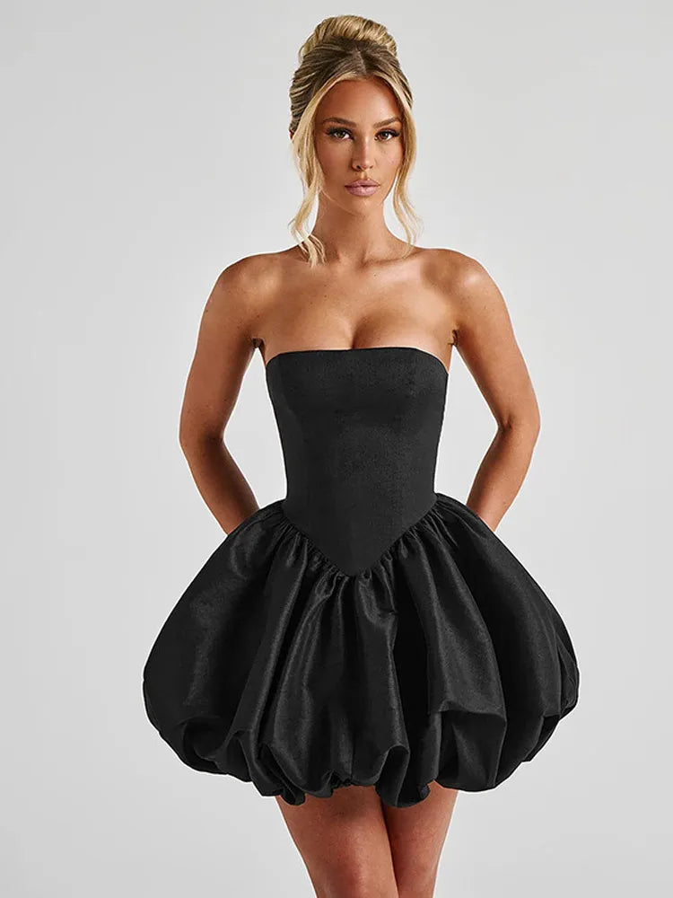Fashion White O Neck Pleat Mini Dress Women Elegant Sleeveless High Waist Slim Puff Hem Short Dresses Lady 2025 New Street Robe
