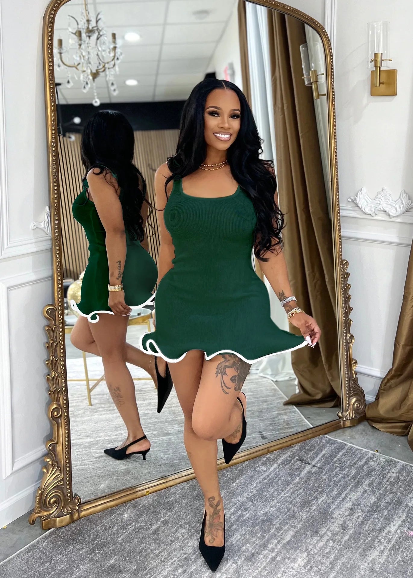 CM.YAYA Women Sleeveless O-neck Tank Mini Dress 2025 Summer Slim Sexy Sweet Club Party Evening High Street Ruffles Dresses