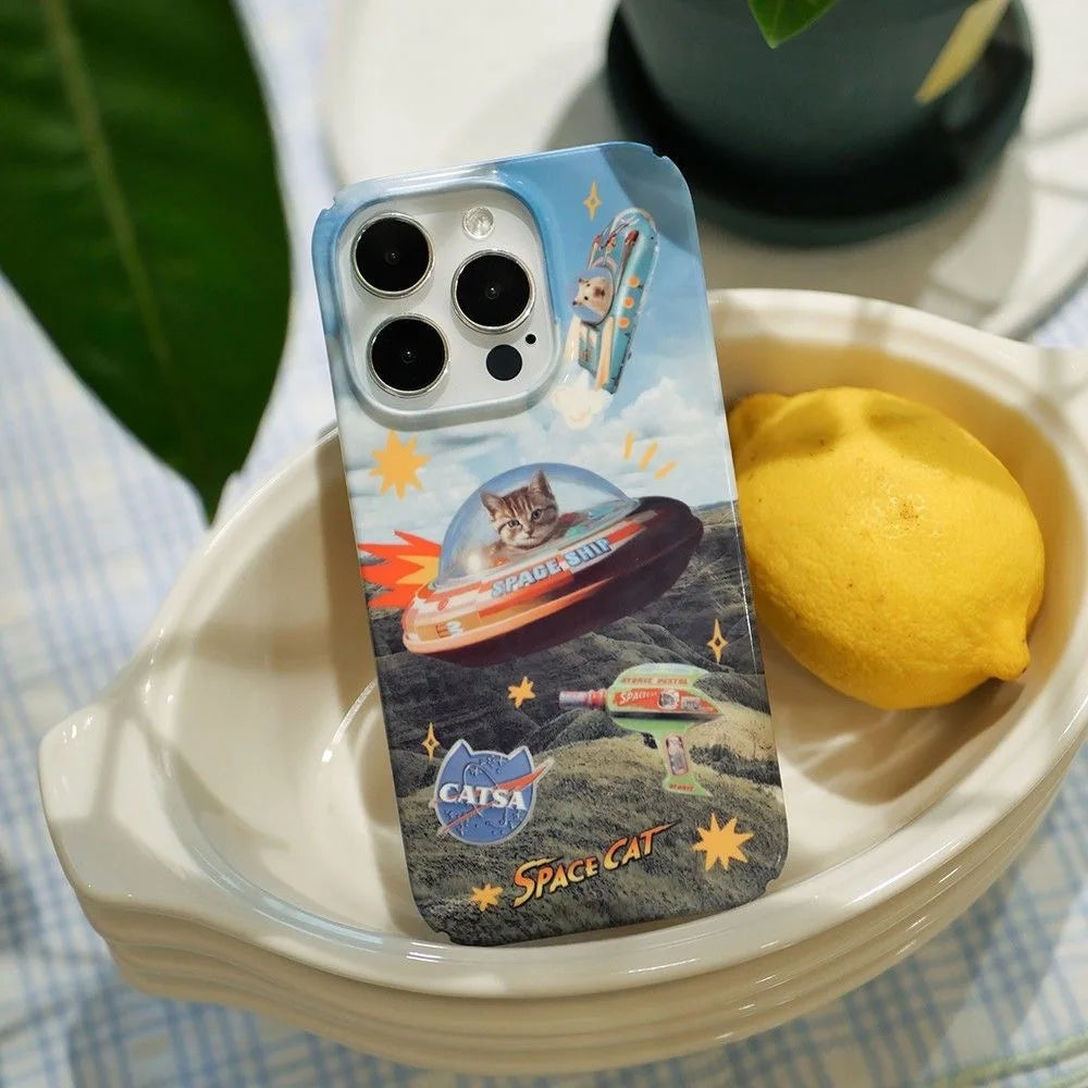 Ins Space Cat Blue Sky Magnetic Case for IPHONE 16 15PRO MAX 14 13 PRO 13 PRO MAX 15 15PLUS 12 Acrylic Hard Mobile Phone Cases