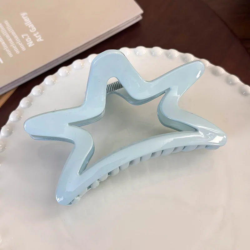 Girl's Elegant Hairpin Crab Clips Hair Accessories Cream Blue Bow Five-Pointed Star Hair Clip Geometry Hair Claw for Women