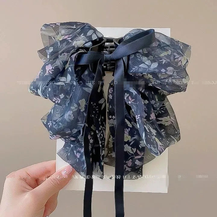 New Elegant Women Large Bow Hair Claw Chiffon Big Bowknot Stain Bow Barrettes Hairpin Women Color Ponytail Clip Hair Accessories