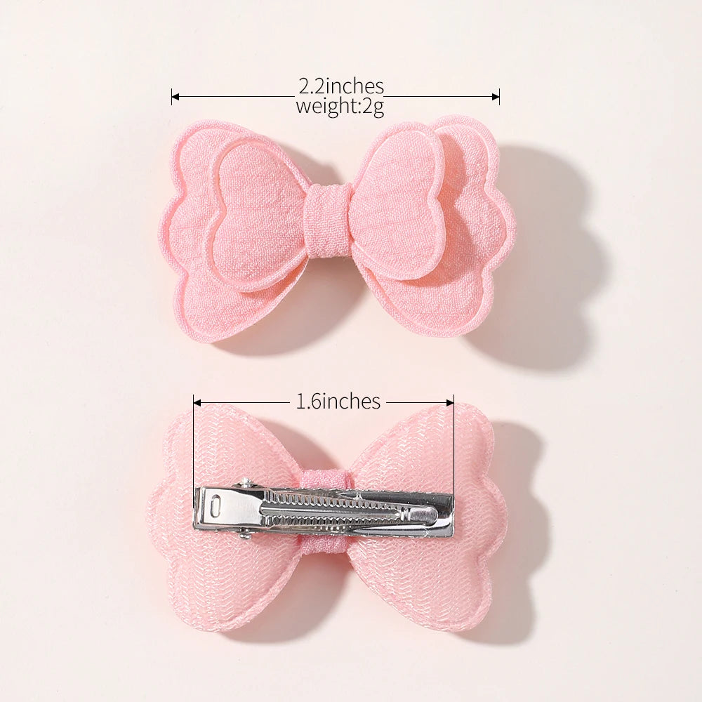 4Pcs/set Candy Colored Hair Clip Set for Girls Double Layered Bow Cute Bangs hair clip Cotton Safe Children's Hair Accessories
