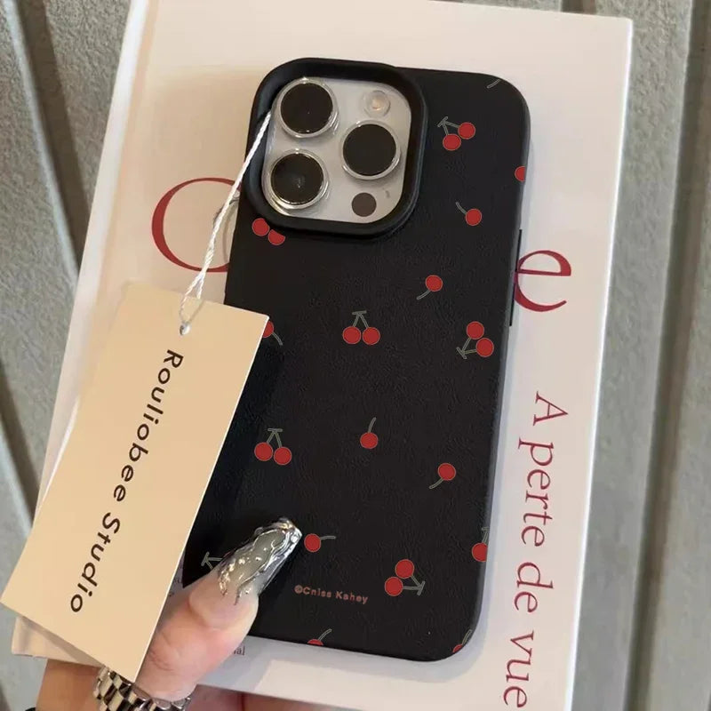 Cute Cartoon Cherry Lichee Pattern Silicone Phone Case For iPhone 16 15 14 13 12 11 Pro Max XS Max XR 14 15 16 Plus Cover Funda
