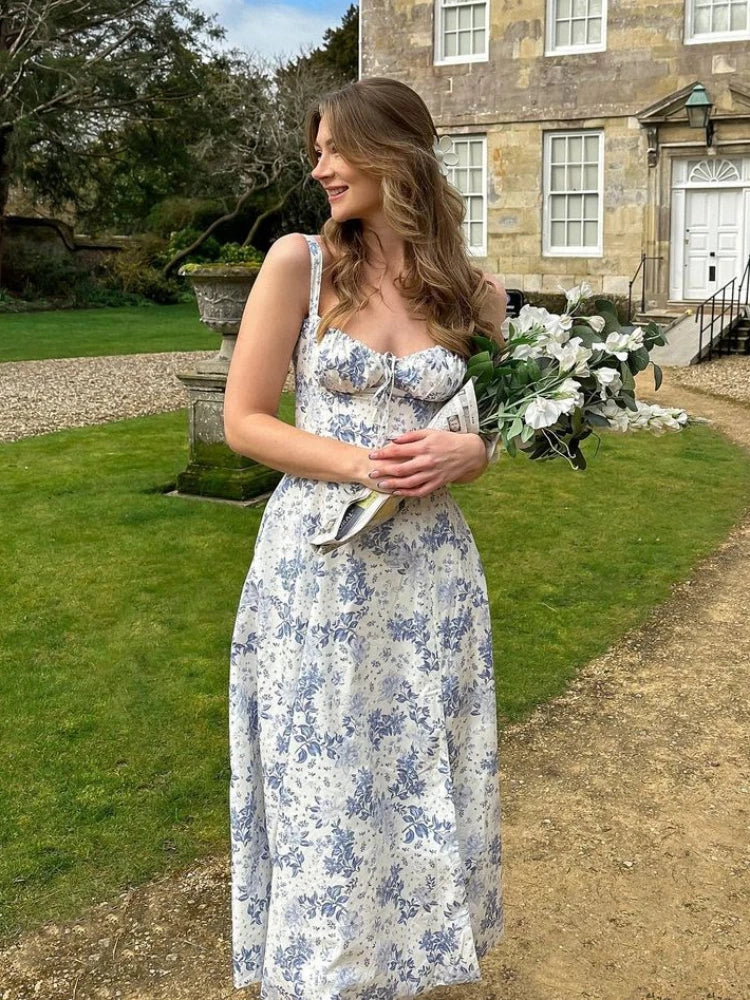Mingmingxi – Robe d'été à imprimé floral, élégante, mi-longue, bretelles spaghetti, à lacets, coupe trapèze, décontractée, vêtements pour femmes, 2024