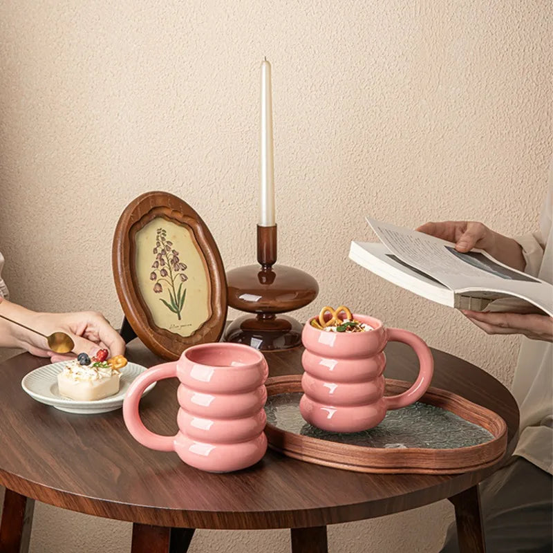 Pink Donuts High-value Ceramic Cups, Creative Coffee Milk Cups, Household Large-capacity Water Cups, Couple Mugs