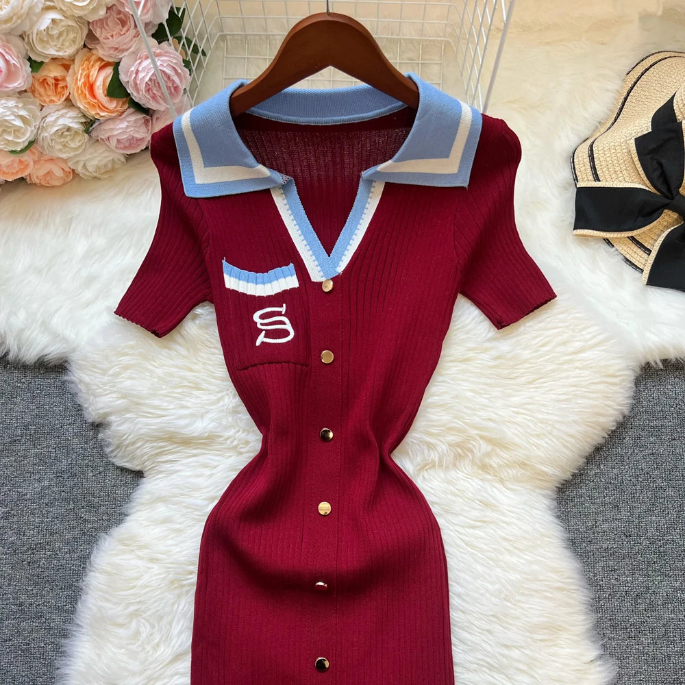 YuooMuoo – Robe d'été en tricot pour femme, nouvelle collection Y2K, longue robe moulante brodée, style streetwear, collection 2025
