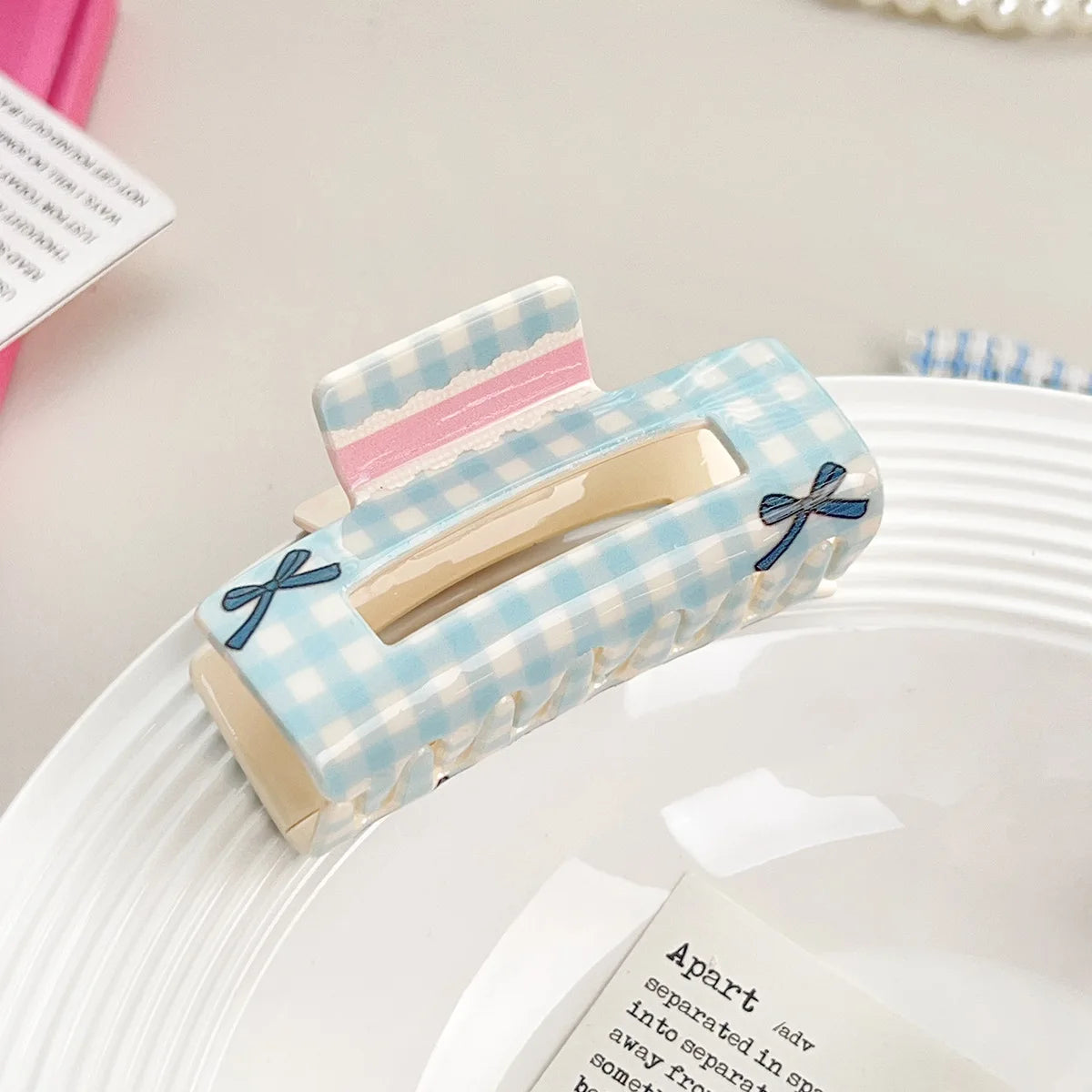 1PC Korean Sweet and girly floral check bow grab clip acrylic shark clip back of the head pan hair hairpin hair ornament