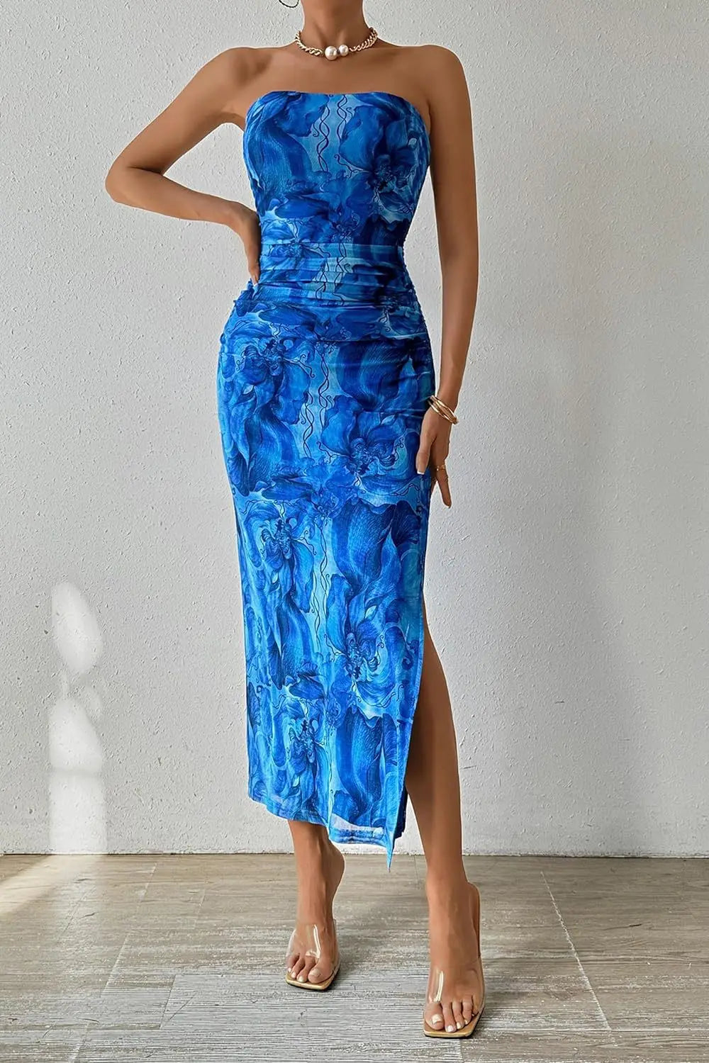 Robe d'été sexy sans manches avec ourlet fendu et imprimé pour femme