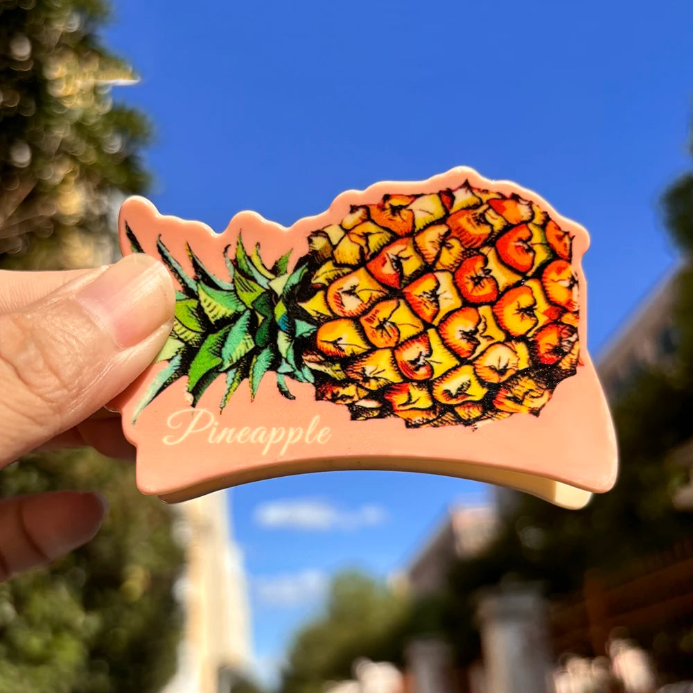 Pince à cheveux en plastique pour femme, motif géométrique irrégulier, cerise, ananas, chat, imprimé, fruits, accessoires de fête