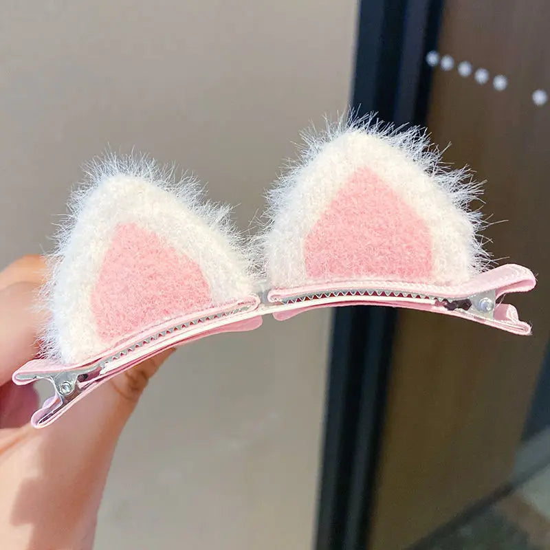 2PCS New Plush Cat Ears Hairpins Girls Hair Clips Hair Accessories Women Cute Sweet Barrettes Kids Fashion Headwear Ornaments