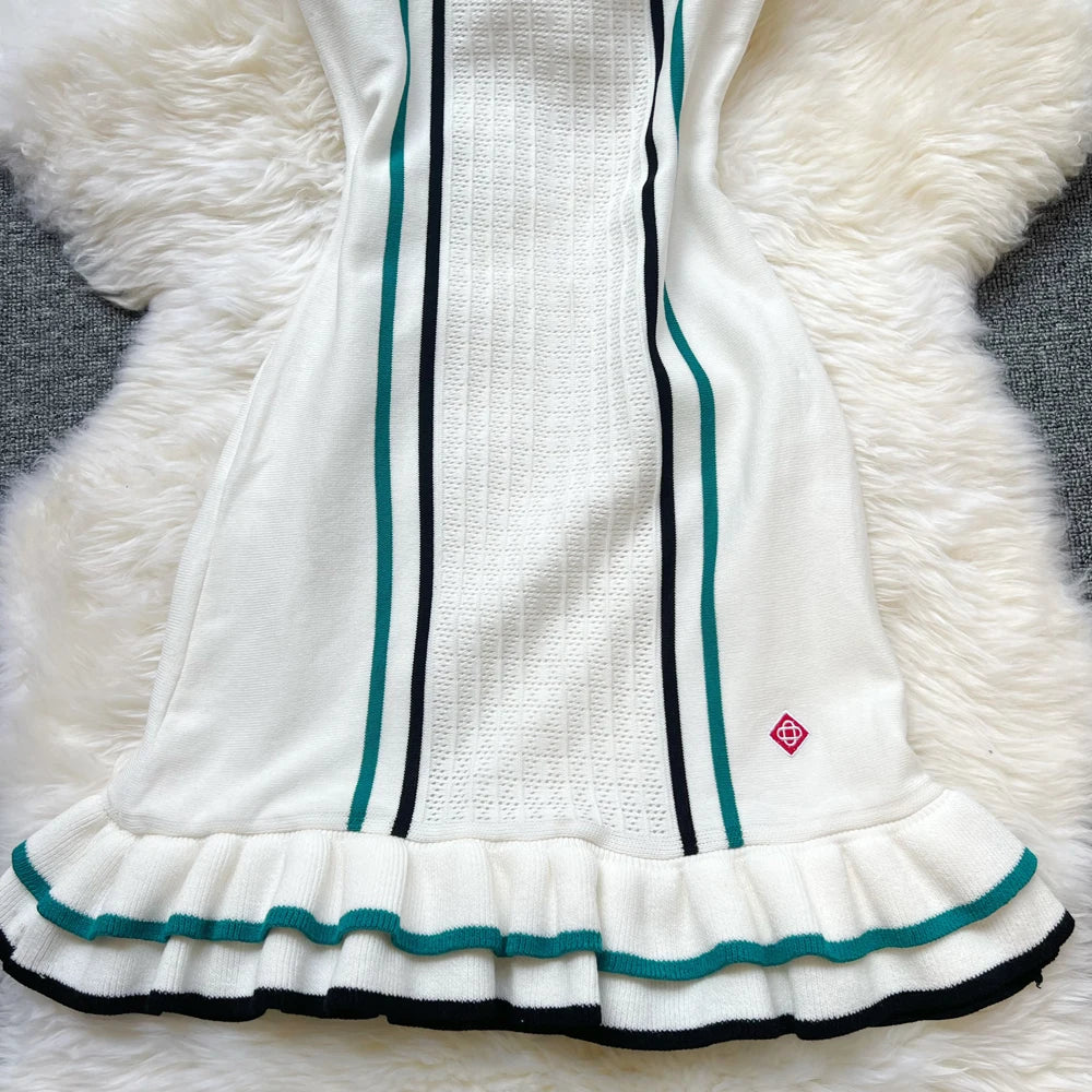 YuooMuoo – Mini robe tricotée tendance pour femme, tenue de soirée sexy et tendance, à volants, style streetwear