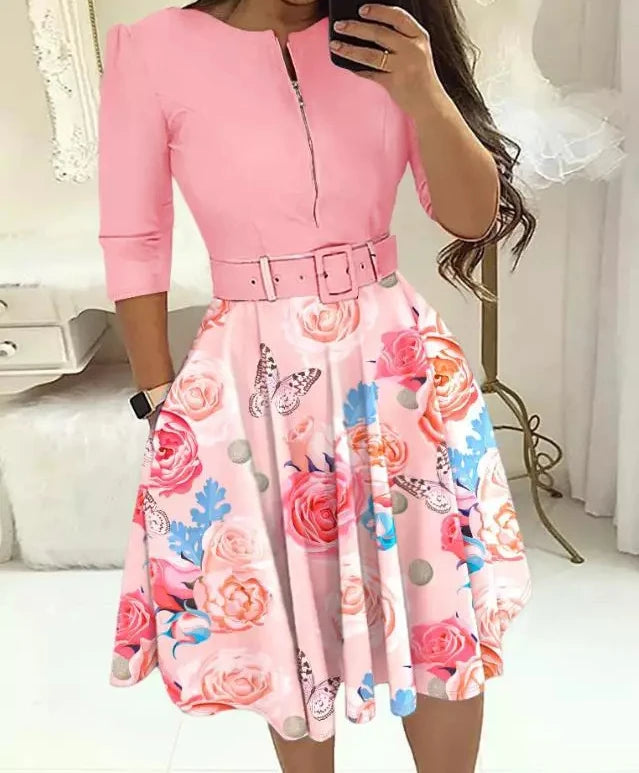 Bodycon Dress Woman Streetwear 2023 Autumn and Winter Elegant Zippered Medium with Waistband Long Sleeved Printed Dresses Y2k