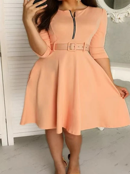 Bodycon Dress Woman Streetwear 2023 Autumn and Winter Elegant Zippered Medium with Waistband Long Sleeved Printed Dresses Y2k