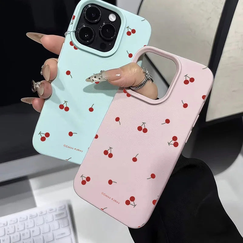 Cute Cartoon Cherry Lichee Pattern Silicone Phone Case For iPhone 16 15 14 13 12 11 Pro Max XS Max XR 14 15 16 Plus Cover Funda