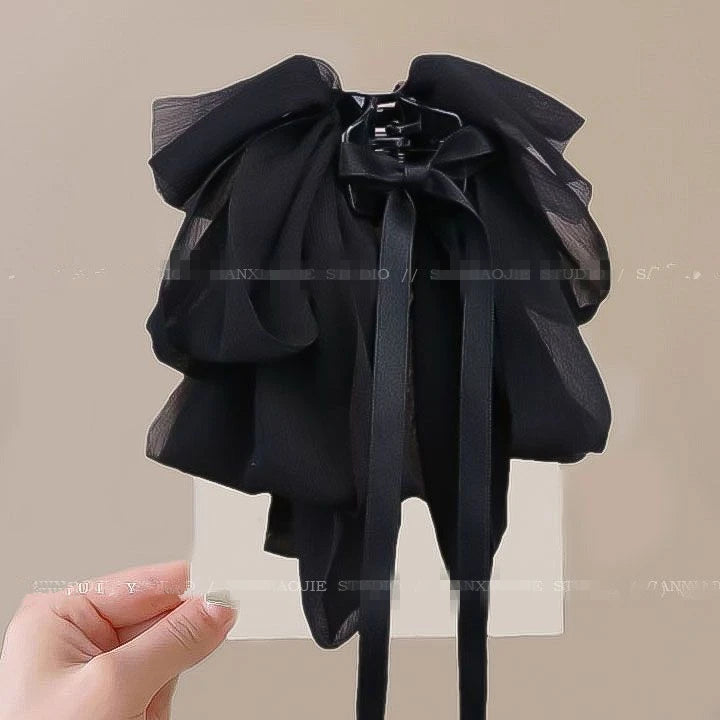 New Elegant Women Large Bow Hair Claw Chiffon Big Bowknot Stain Bow Barrettes Hairpin Women Color Ponytail Clip Hair Accessories