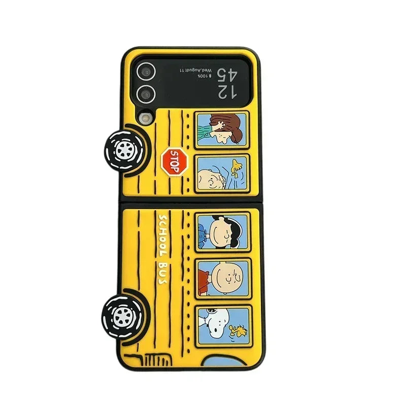 3D Cute Cartoon Peanuts Snoopy Charlie Brown Phone Case For Samsung Galaxy Z Flip 5 Soft Silicone Back Cover For Z Flip 3 4
