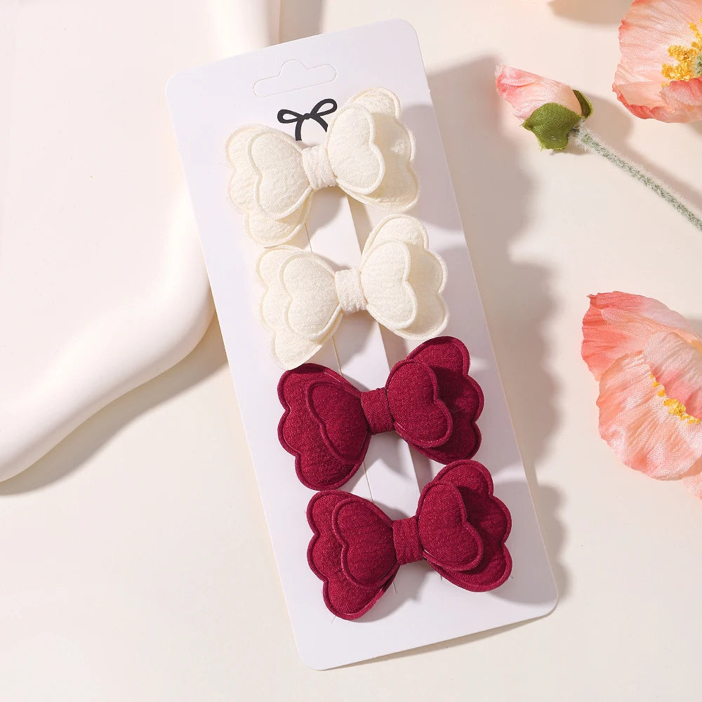 4Pcs/set Candy Colored Hair Clip Set for Girls Double Layered Bow Cute Bangs hair clip Cotton Safe Children's Hair Accessories