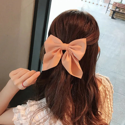 Solid Color Satin Bowknot Hair Clips For Girls Sweet Bow Women Hairpins Butterfly Barrettes Duckbill Clip Kids Hair Accessories