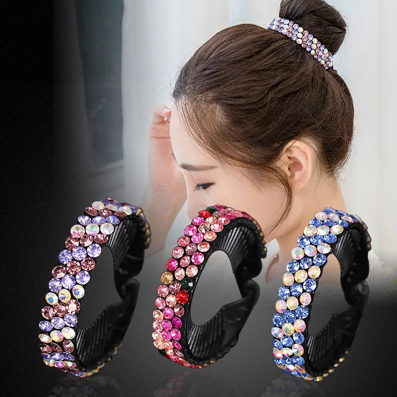 Barrettes à cheveux en forme de banane pour queue de cheval, motif floral et strass, pour femmes et filles, tendance