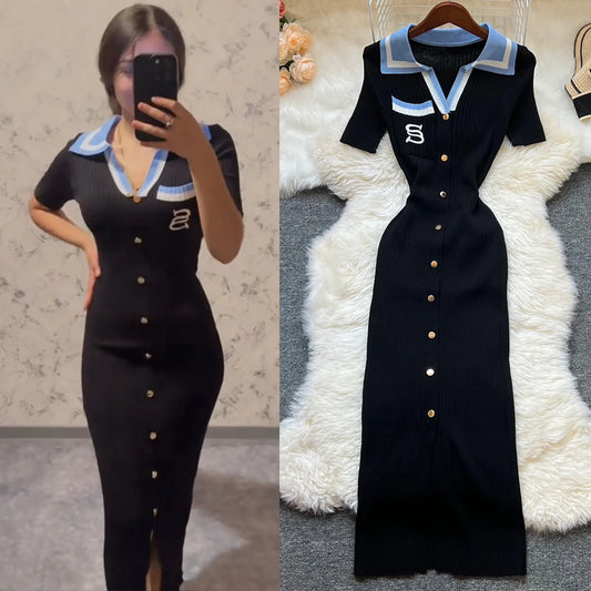 YuooMuoo – Robe d'été en tricot pour femme, nouvelle collection Y2K, longue robe moulante brodée, style streetwear, collection 2025