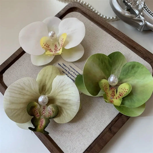 Pince à cheveux en forme de fleur d'orchidée rose, ornement pour cheveux, accessoires pour cheveux, barrettes bohèmes, barrettes latérales, coiffe, épingle à cheveux en forme d'orchidée