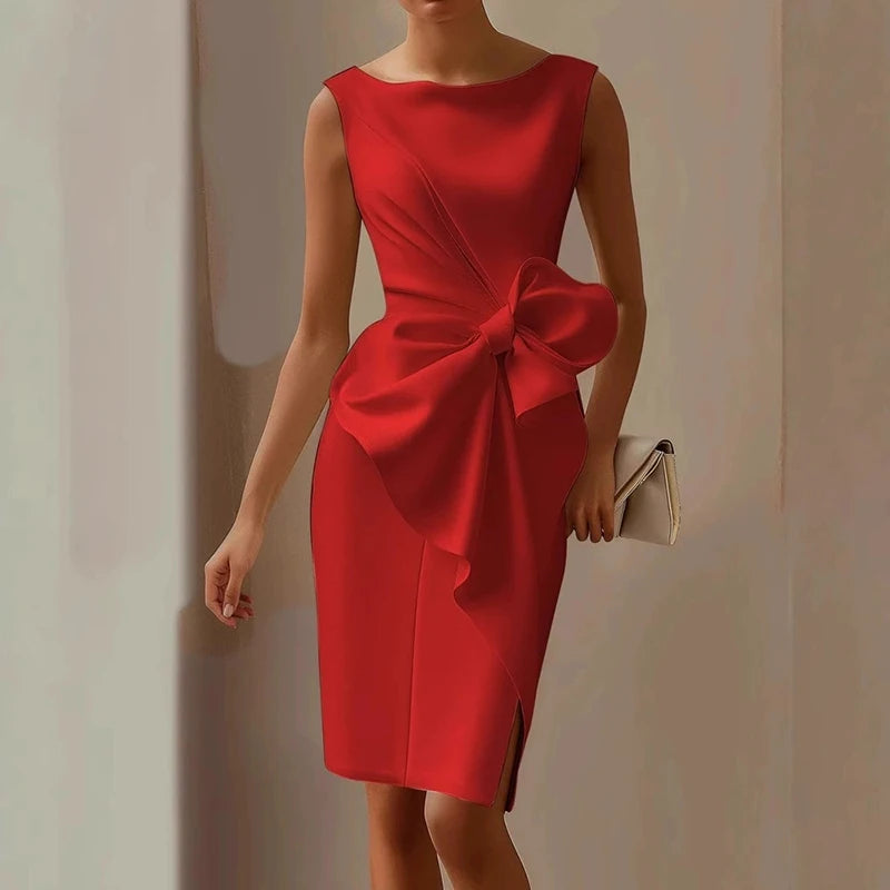 Vestidos Sexy Sleeveless Hollow Summer Dress Woman 2025 Spring Elegant O Neck Bowknot Slim Party Dress Casual Solid Mini Dresses