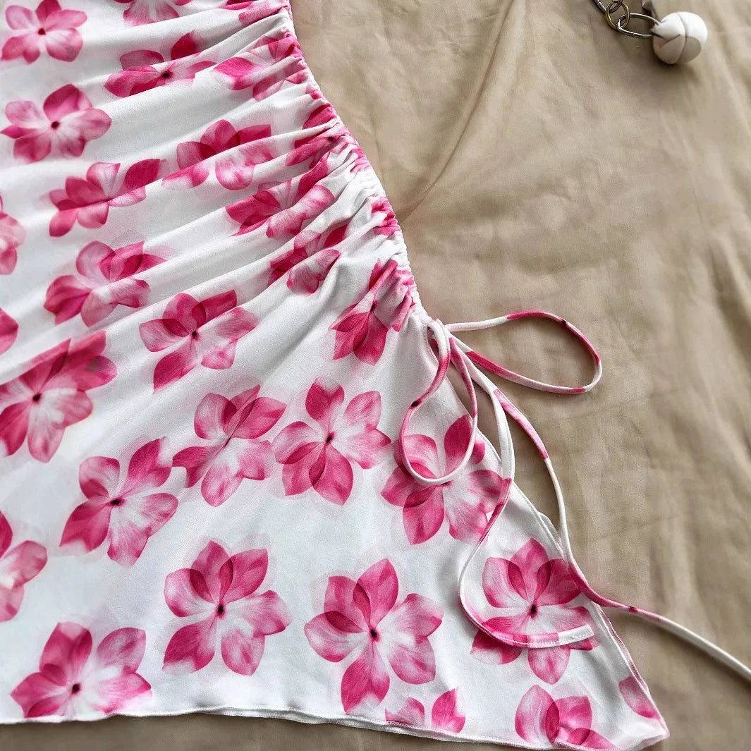 Sexy Strapless Floral Print Asymmetrical Hem Vacation Style Women's Dress Slim Fit Summer Clothing Sleeveless Fashionable